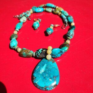 Jay King DTR Turquoise necklace with earrings set 925 Sterling Silver  Very beau